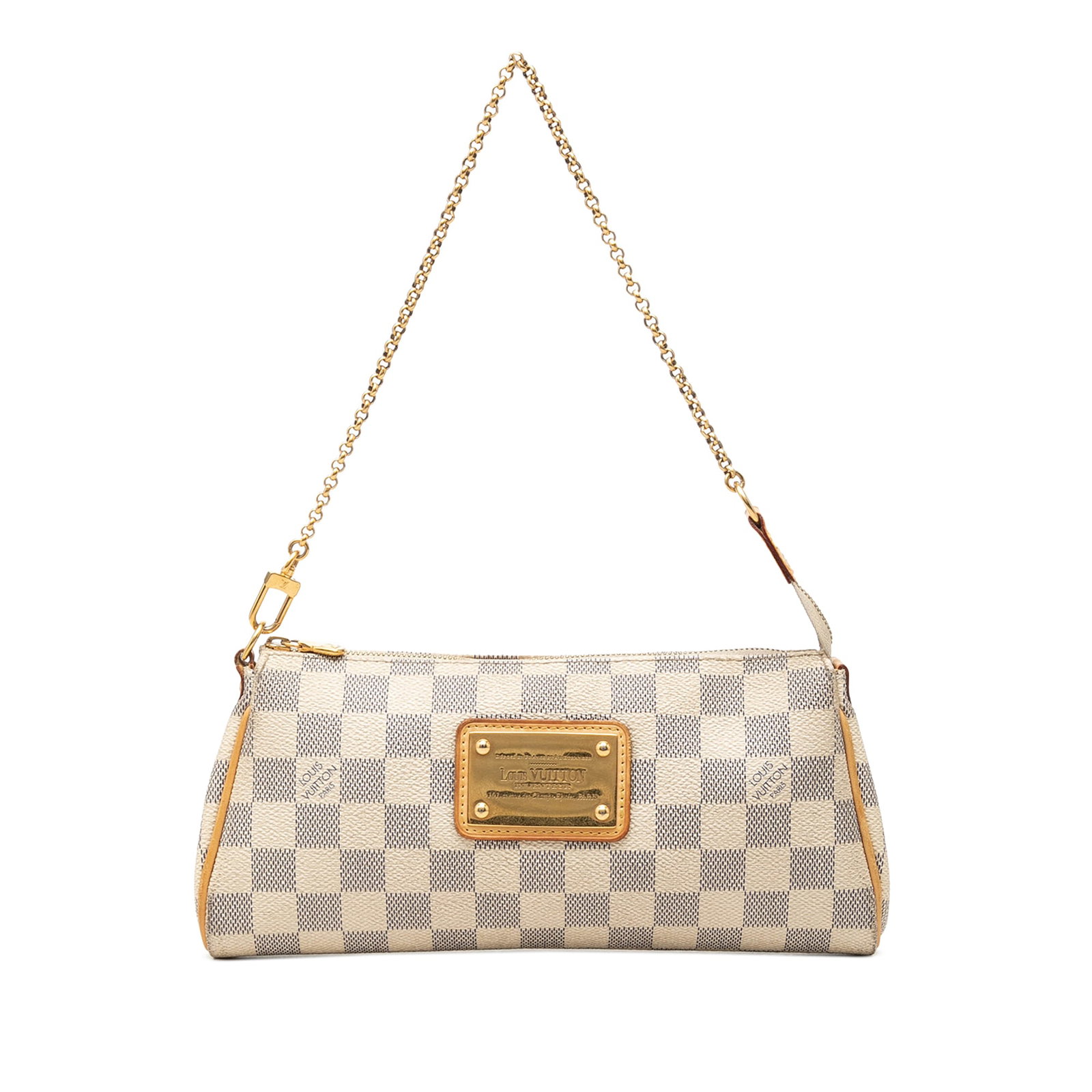 Louis Vuitton Eva shoulder bag in Damier Azur canvas: Louis Vuitton Eva shoulder bag in Damier Azur canvas Louis Vuitton Damier Azur Eva bag crafted in damier azur canvas with a removable chain handle and top zip closure. Includes a dust bag. Condition B