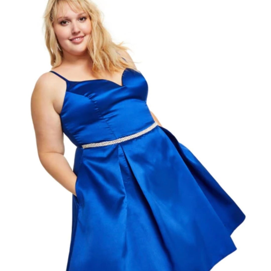 B. Darlin Plus Size Rhinestone Pleated Cocktail Dress Royal Blue 13/14: B. Darlin Plus Size Rhinestone Pleated Cocktail Dress Royal Blue 13/14 Elevate your party attire with this stunning B. Darlin Women's Plus Rhinestone Pleated Cocktail Party Dress in a vibrant royal bl