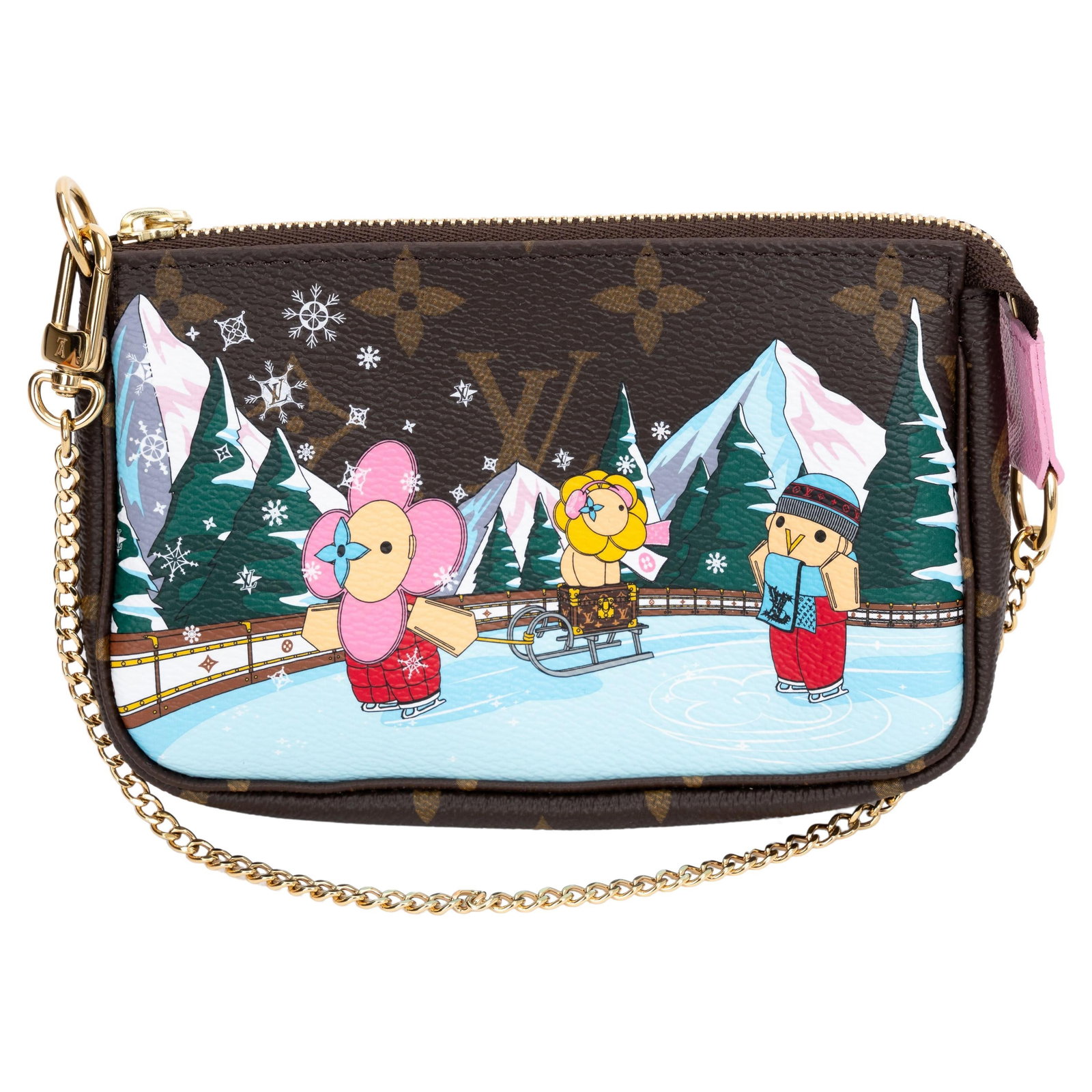 Louis Vuitton 2023 Christmas Vivienne Mini Pochette Limited Edition: Louis Vuitton 2023 Christmas Vivienne Mini Pochette Limited Edition Introducing the Louis Vuitton Mini Pochette from the limited edition 2023 Christmas collection. This charming accessory is crafted f