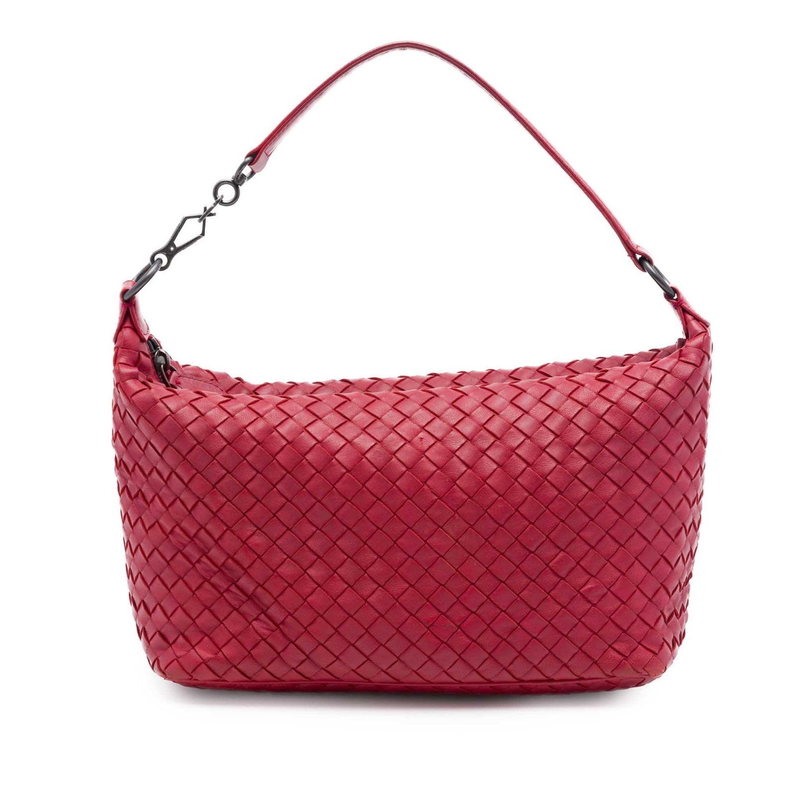 Bottega Veneta Nappa Intrecciato red leather shoulder bag: Bottega Veneta Nappa Intrecciato red leather shoulder bag Bottega Veneta shoulder bag crafted in red woven nappa leather with the signature Intrecciato design. It features a flat shoulder strap and a 