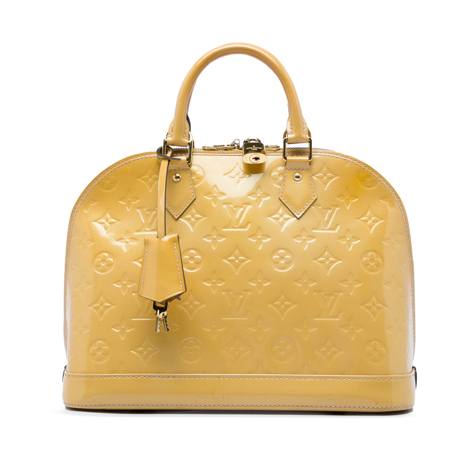 Louis Vuitton Alma PM Monogram Vernis leather handbag: Louis Vuitton Alma PM Monogram Vernis leather handbag Louis Vuitton Monogram Vernis Alma PM handbag crafted in vernis leather with rolled leather handles, a zip-around closure, and interior slip pocke
