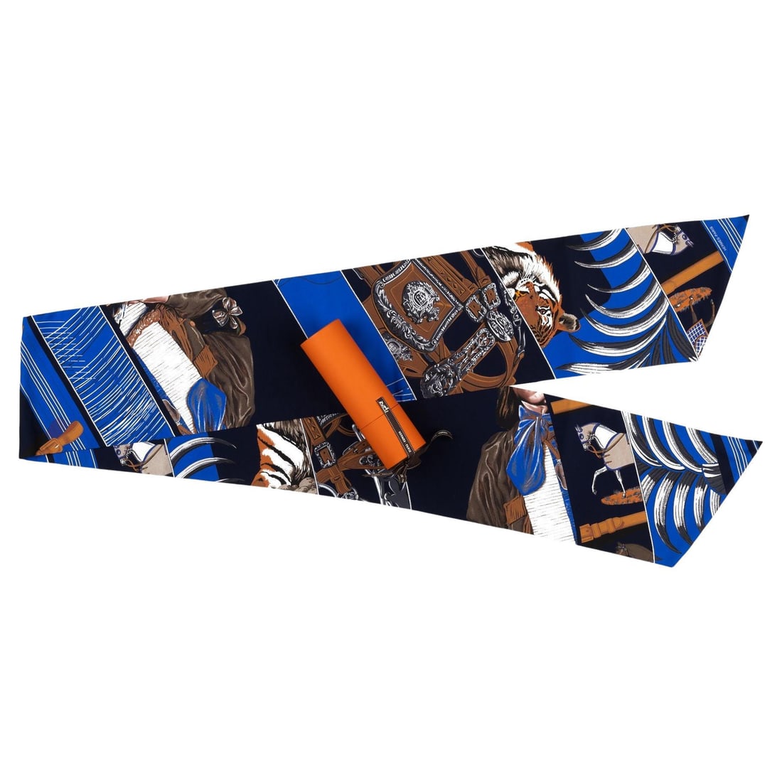 Hermes Black Blue Maxi Twilly Silk Scarf with Original Box: Hermes Black Blue Maxi Twilly Silk Scarf with Original Box Elevate your style with this luxurious Hermes Black Blue Maxi Twilly, a stunning accessory crafted from premium silk. This designer piece fea