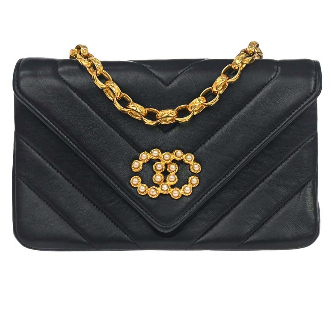 CHANEL Chevron Single Flap Mini Shoulder Bag Navy Lambskin: CHANEL Chevron Single Flap Mini Shoulder Bag Navy Lambskin Chanel Navy Lambskin Chevron Single Flap Shoulder Bag in mini size, made in France. It features a magnetic closure, shoulder strap, leather l
