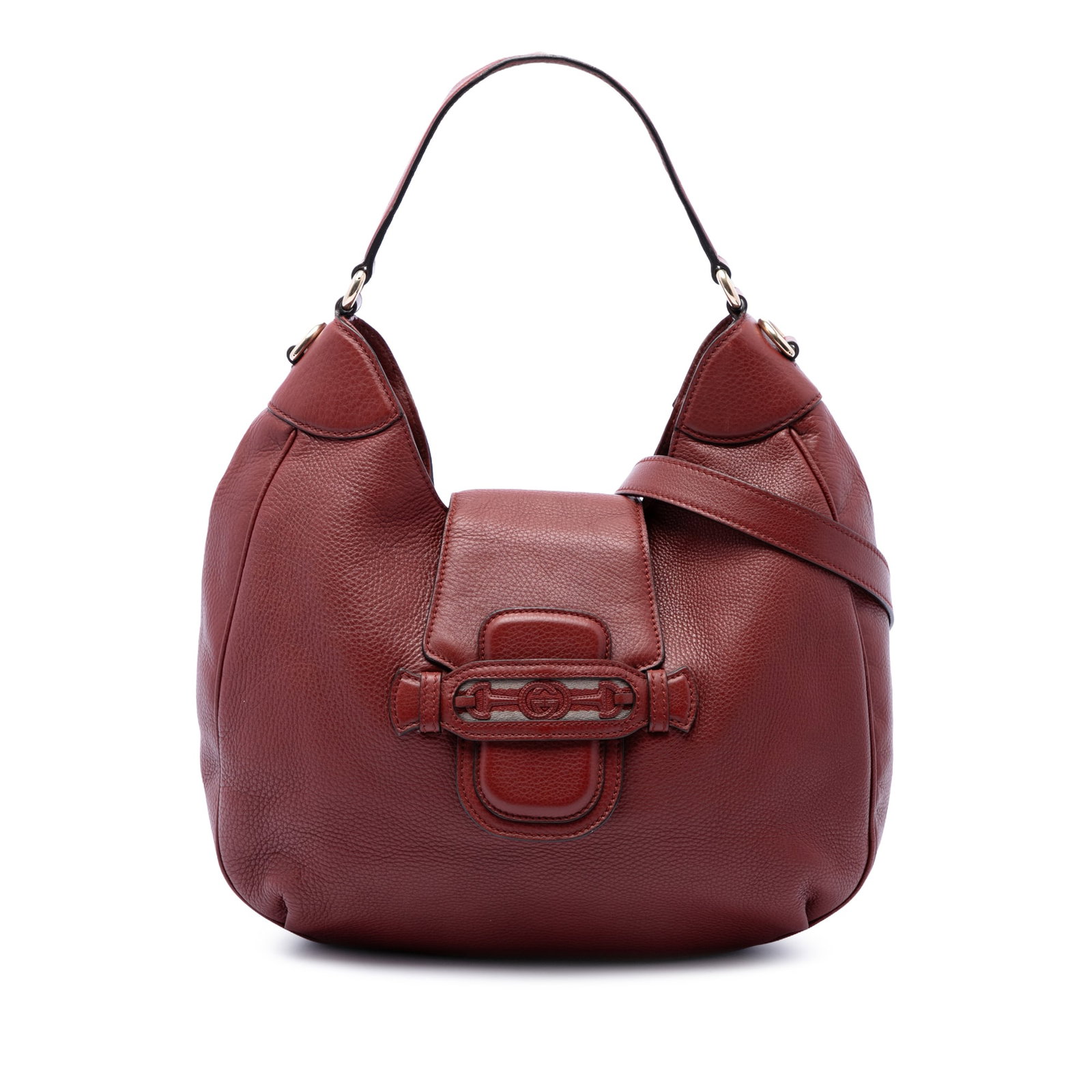Gucci Dressage Hobo Red Grained Calfskin Leather Bag: Gucci Dressage Hobo Red Grained Calfskin Leather Bag A Gucci Dressage hobo bag crafted in grained calfskin leather with a flat leather handle and a detachable flat leather strap. The design features a