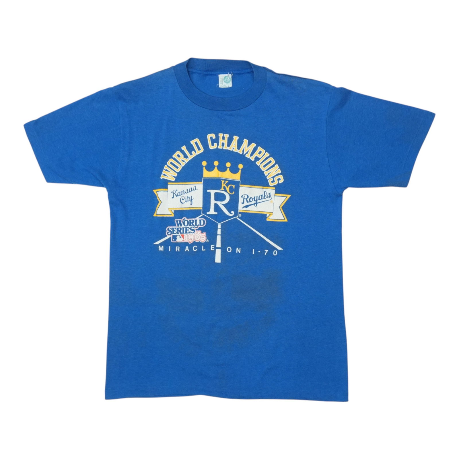 Vintage 1985 Kansas City Royals Champion Shirt Blue Large: Vintage 1985 Kansas City Royals Champion Shirt Blue Large Original vintage 1985 Kansas City Royals World Champions shirt with front graphics and no back graphics. This is a true vintage piece, not a m