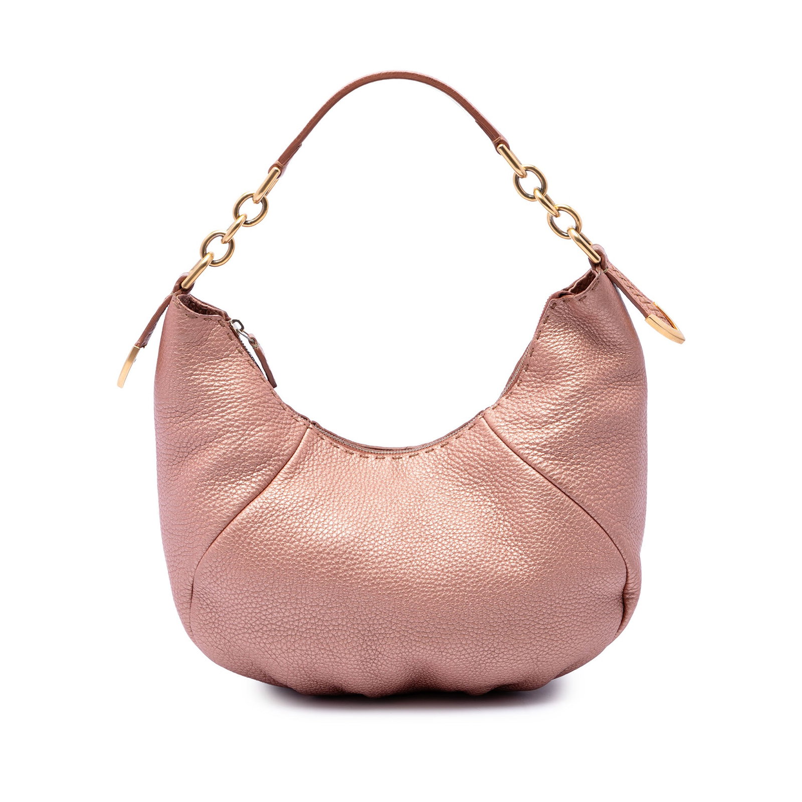 Fendi Selleria pink pebbled leather metallic shoulder bag: Fendi Selleria pink pebbled leather metallic shoulder bag A Fendi Selleria shoulder bag crafted in metallic pebbled leather with a top zip closure, flat leather shoulder strap, and an interior zip poc