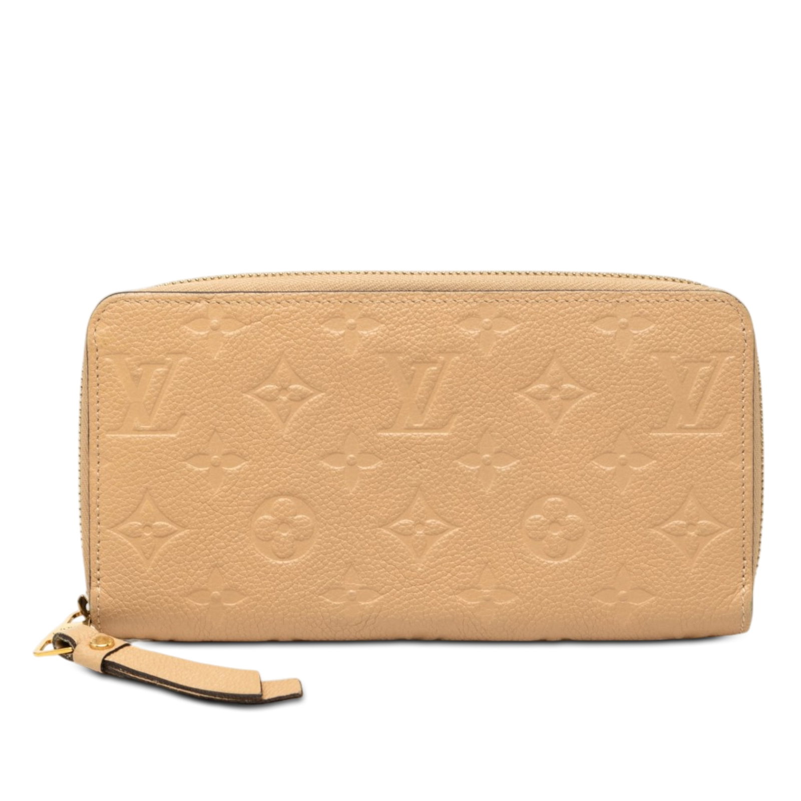 Louis Vuitton Zippy Long Wallet in Monogram Empreinte Leather: Louis Vuitton Zippy Long Wallet in Monogram Empreinte Leather Louis Vuitton Monogram Empreinte Zippy Long Wallet in beige leather with a zip-around closure, interior zip pocket, and slip pockets. Made