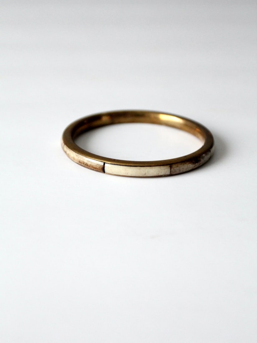 Vintage Brass Bangle Bracelet with Bone Inlay for Stacking (1 of 7)
