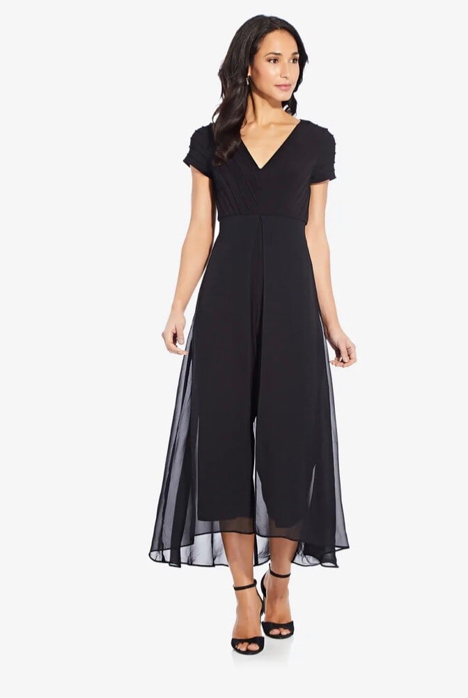 Black Pintuck Bodice Cropped Jumpsuit by Adrianna Papell Size 2 (1 of 4)