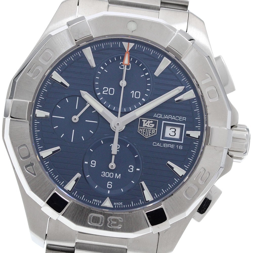 TAG Heuer Aquaracer CAY2112-2 mens automatic chronograph wristwatch: TAG Heuer Aquaracer CAY2112-2 mens automatic chronograph wristwatch TAG Heuer Aquaracer chronograph automatic men's wristwatch with a navy dial and stainless steel case and bracelet. This watch featur