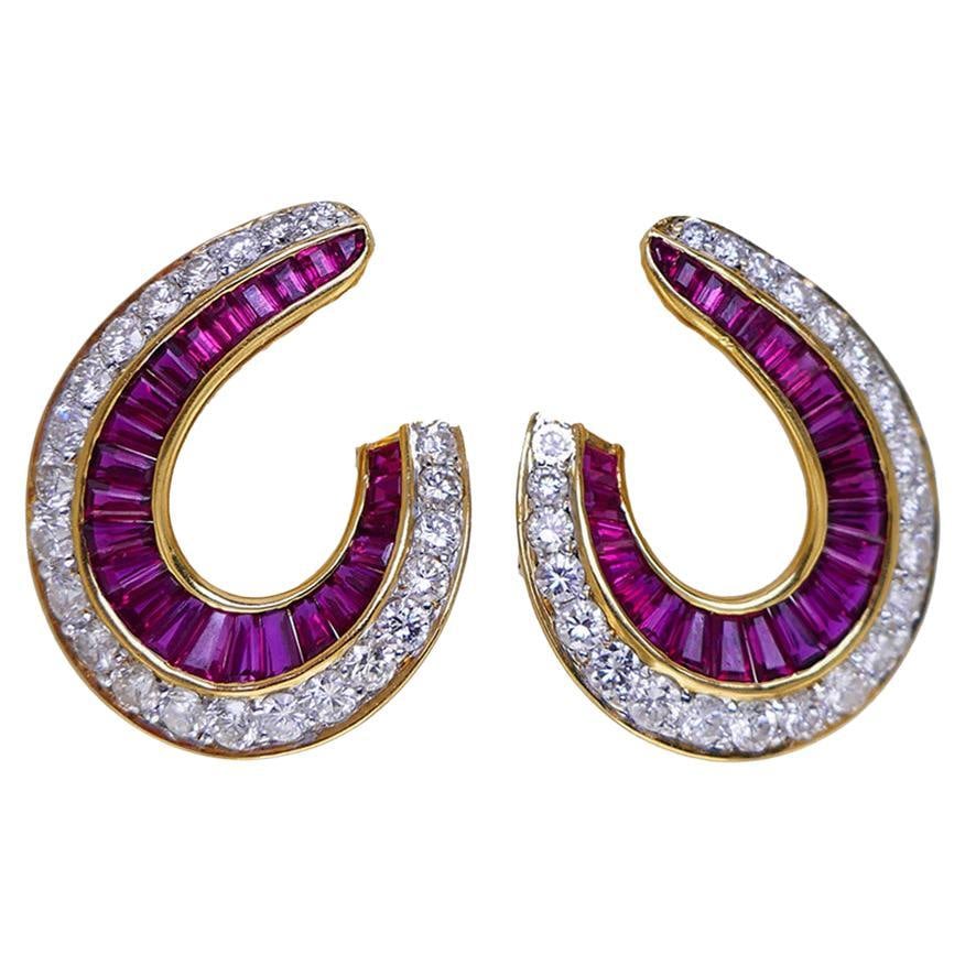 18k Yellow Gold Clip On Earrings with Ruby and Diamond (1 of 9)