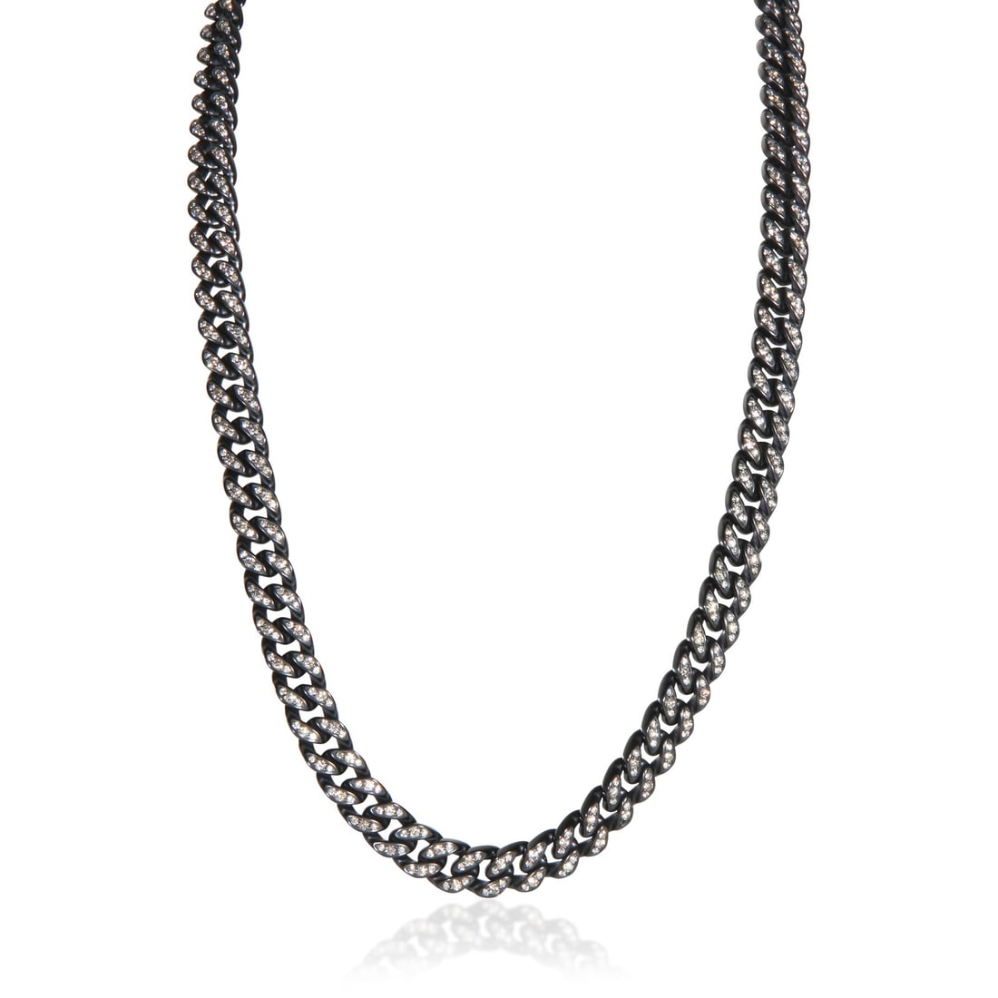 Titanium Diamond Necklace David Yurman Curb Chain 16 IN: Titanium Diamond Necklace David Yurman Curb Chain 16 IN David Yurman curb chain necklace crafted in titanium and set with white diamonds. This women's necklace features a lobster claw clasp and a pre-