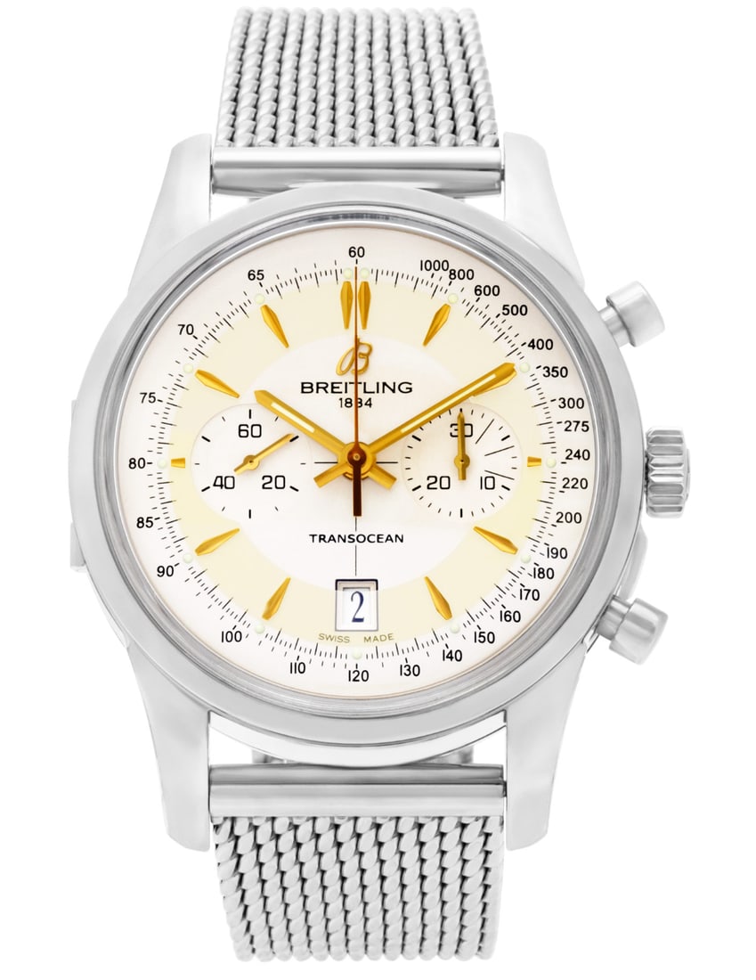 Breitling AB015412 Transocean Chronograph Watch Mercury Silver Dial Card (1 of 7)