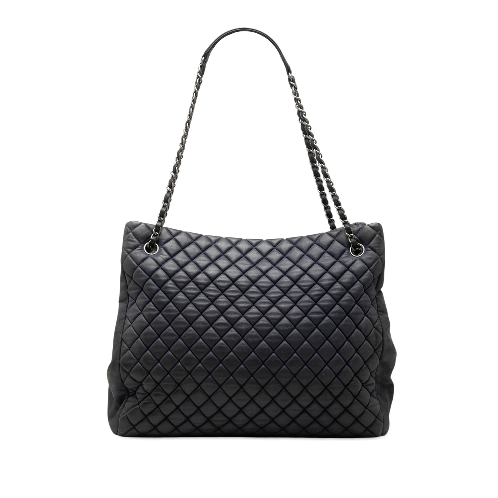 Chanel New Bubble Large Quilted Calfskin Tote Blue: Chanel New Bubble Large Quilted Calfskin Tote Blue A Chanel New Bubble tote crafted in blue quilted calfskin with leather-woven chain shoulder straps and leather shoulder guards. The bag features an o