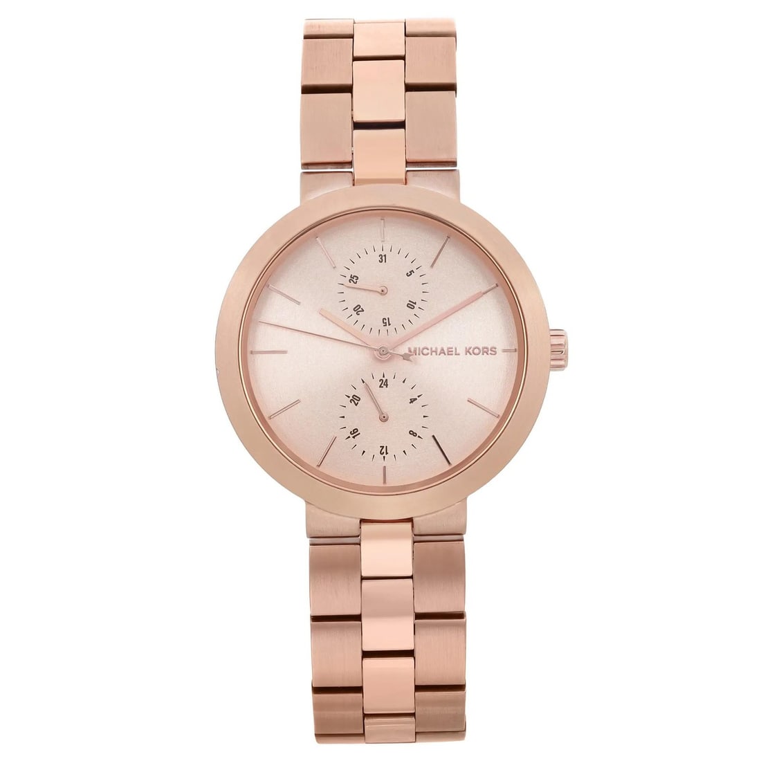 Michael Kors Garner womens 38mm rose gold tone bracelet watch MK6409: Michael Kors Garner womens 38mm rose gold tone bracelet watch MK6409 Michael Kors Garner ladies wristwatch with a rose gold-tone stainless steel case and bracelet. This dress/formal style watch featur