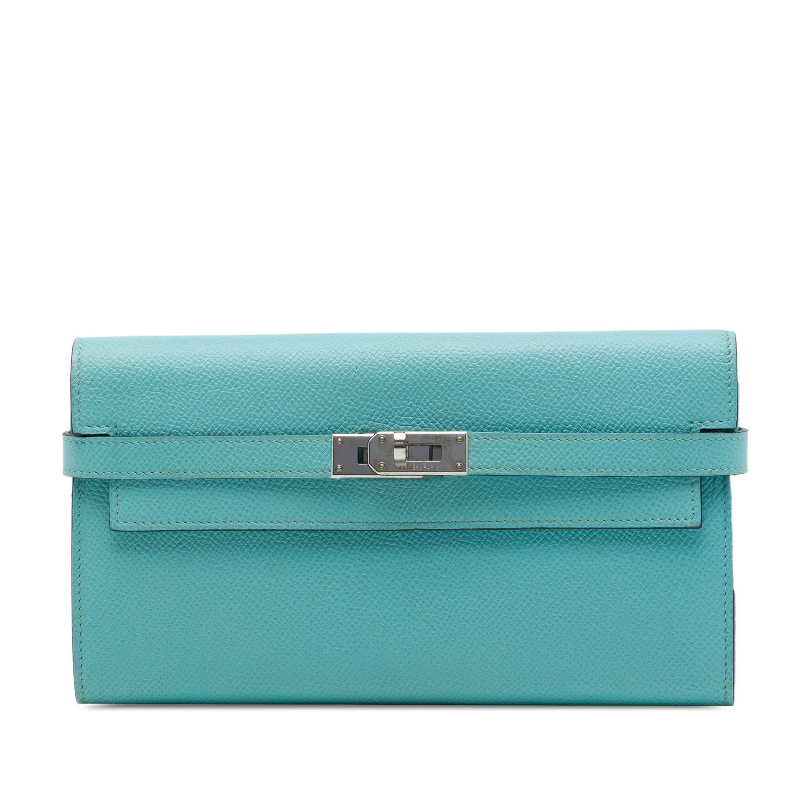 Hermes Kelly Longue Epsom Leather Wallet Blue: Hermes Kelly Longue Epsom Leather Wallet Blue Hermes Kelly Longue wallet in blue Epsom leather with the signature front flap and turn-lock closure. The interior includes zip and slip pockets for organ