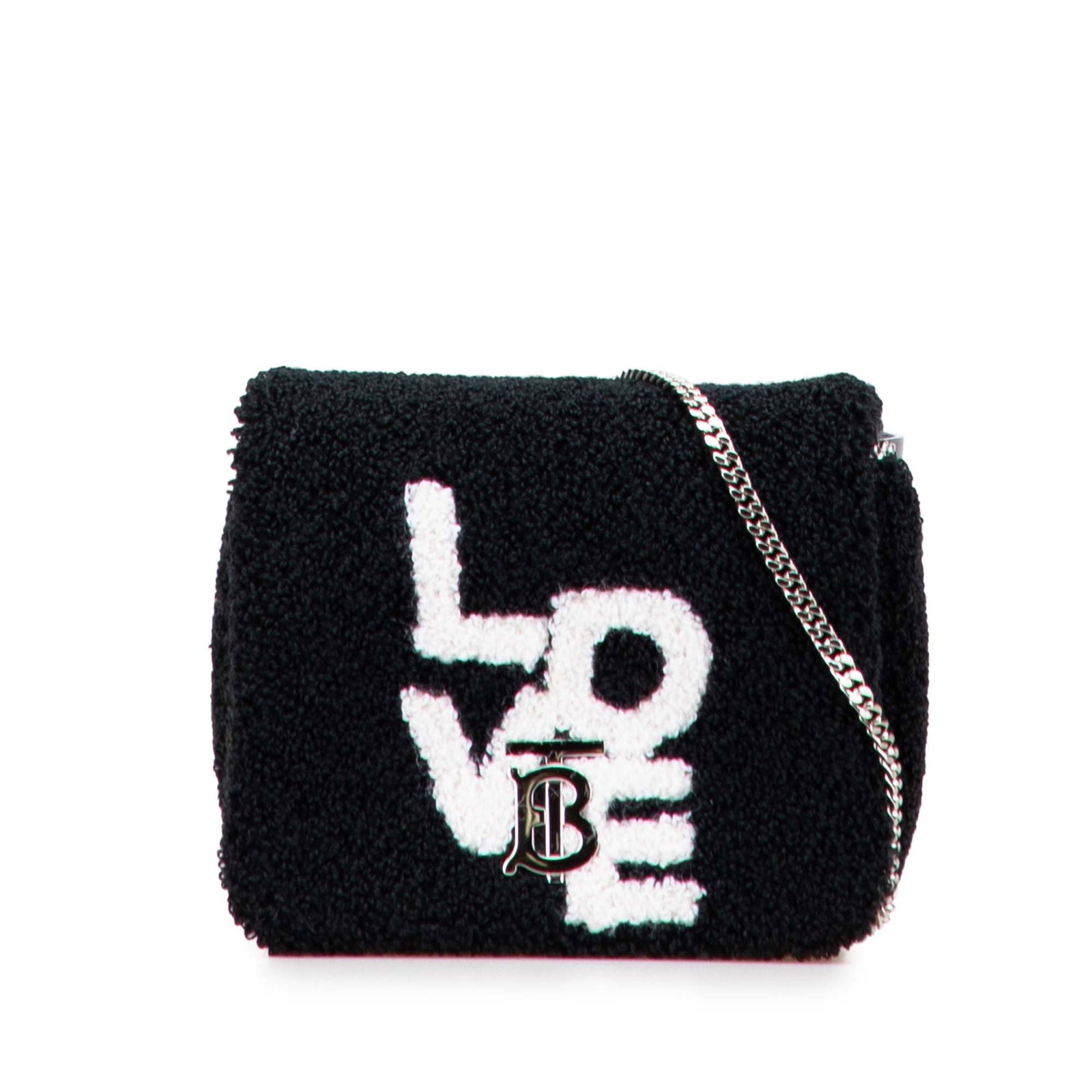 Burberry Mini Terry Cloth Lola Love Crossbody Black Bag: Burberry Mini Terry Cloth Lola Love Crossbody Black Bag Introducing the Burberry Mini Terry Cloth Lola Love Crossbody bag, an elegant accessory crafted from soft cotton fabric. This stylish bag