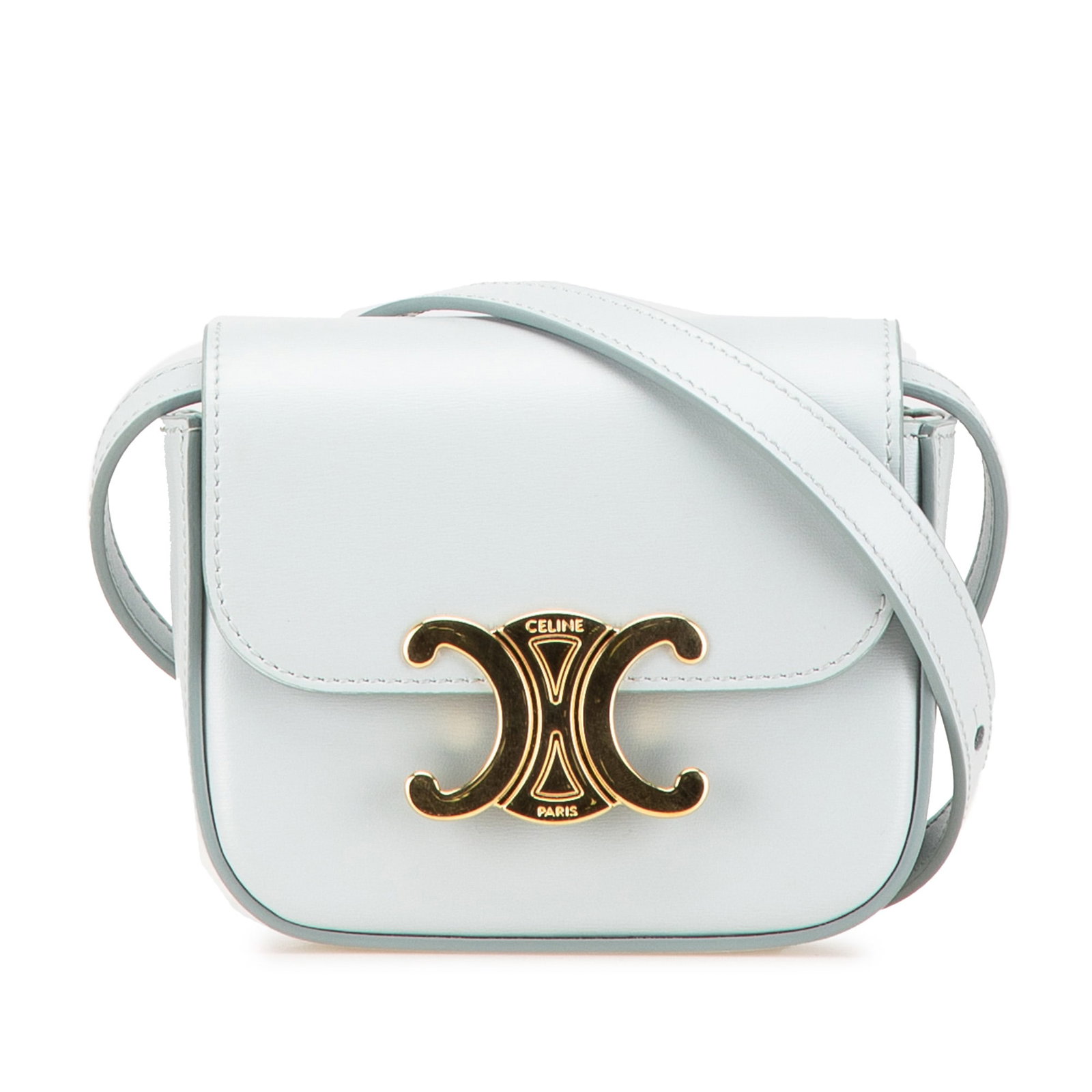 Celine Claude Mini Calfskin Leather Crossbody Bag Blue: Celine Claude Mini Calfskin Leather Crossbody Bag Blue Celine Mini Calfskin Claude Crossbody in blue leather with an adjustable flat leather strap, front flap with magnetic snap closure, and an interi