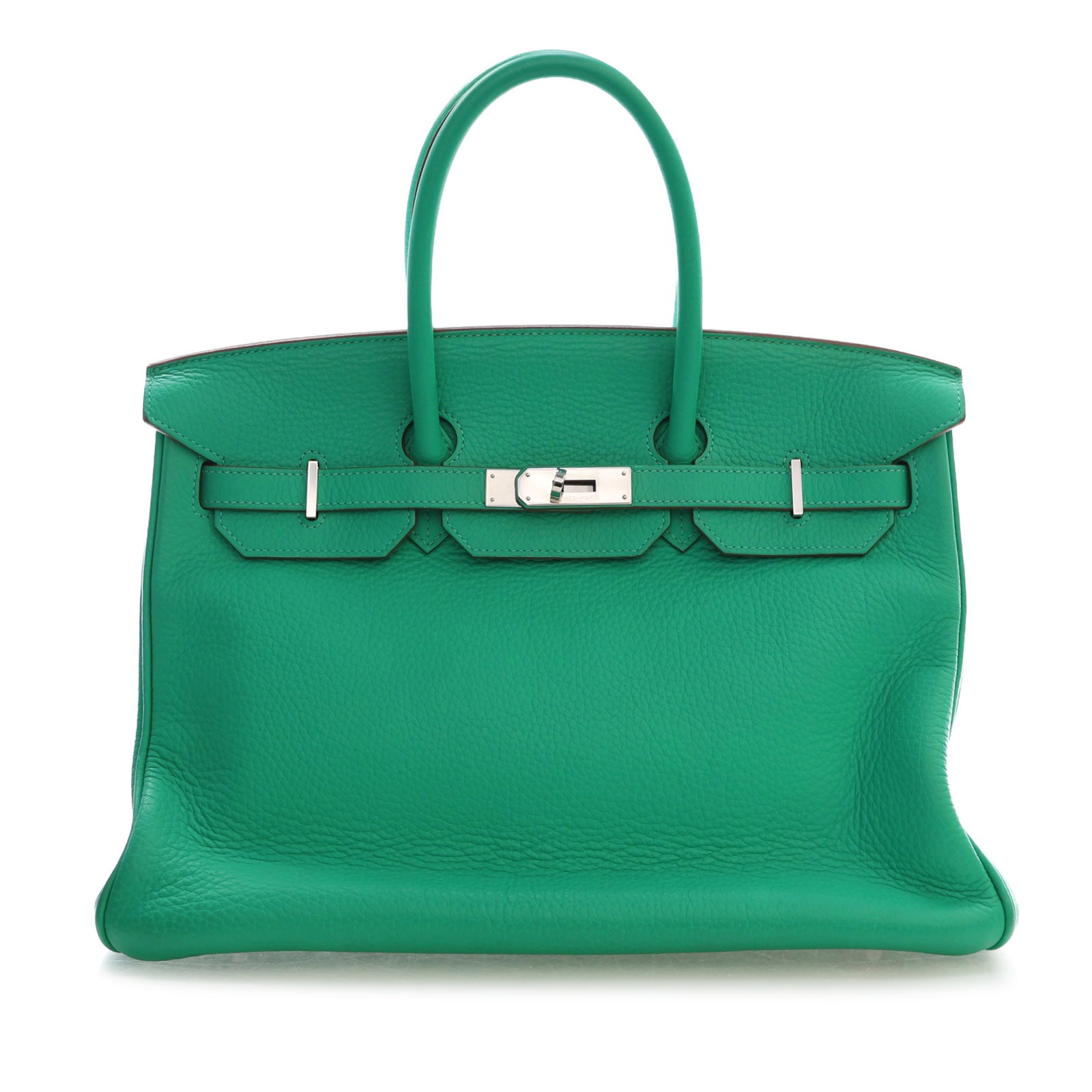Hermes Birkin Retourne 35 Clemence Leather Handbag Menthe: Hermes Birkin Retourne 35 Clemence Leather Handbag Menthe Hermes Birkin Retourne 35 in Menthe Clemence leather with rolled leather handles, a front flap with strap and turn lock closure, and an interi