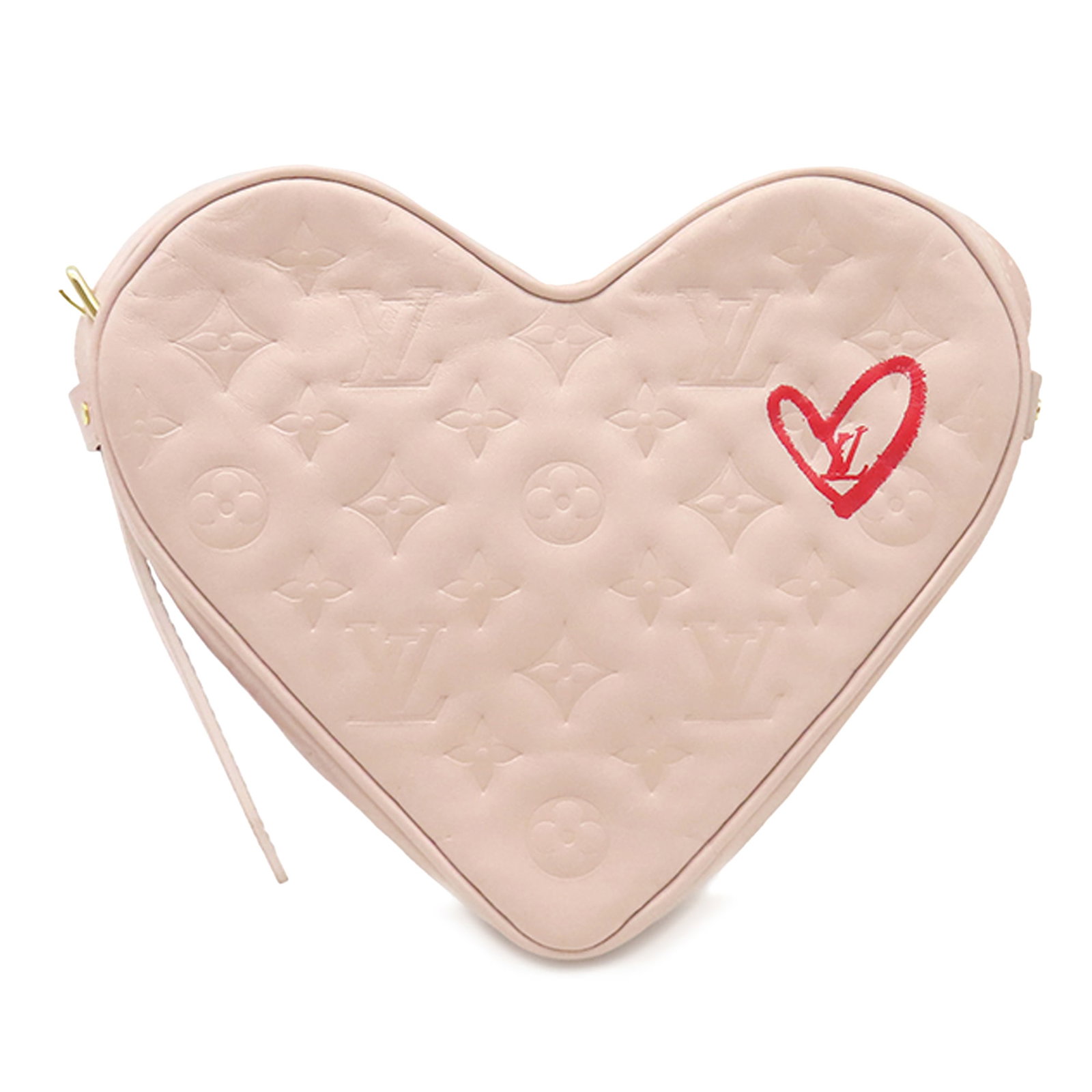 Louis Vuitton Fall In Love Sac Coeur Pink Lambskin Bag: Louis Vuitton Fall In Love Sac Coeur Pink Lambskin Bag Louis Vuitton Fall In Love Sac Coeur in pink embossed lambskin leather. This heart-shaped bag features a flat leather strap, top zip closure, and