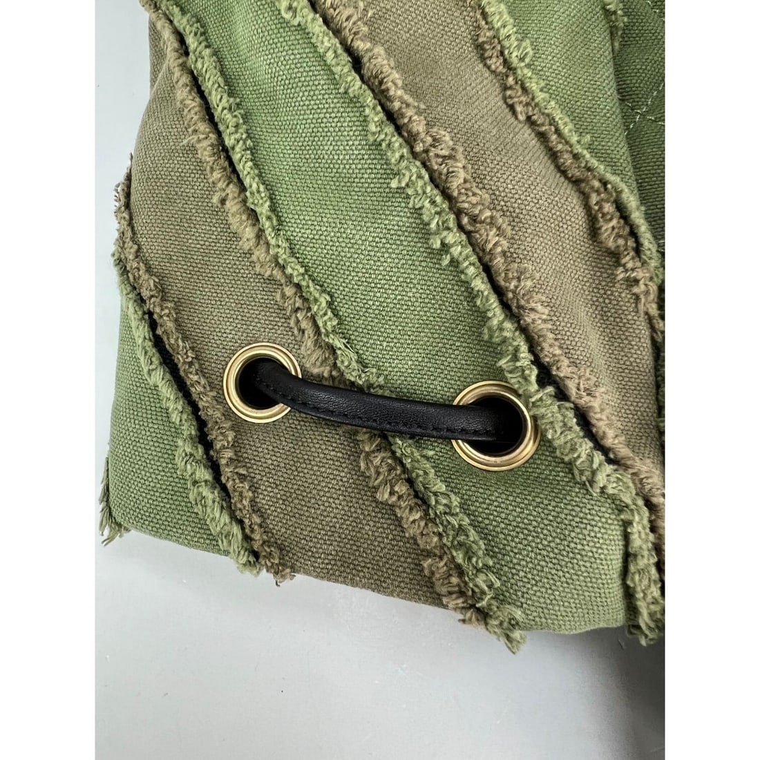 CHANEL Cuba Canvas Backpack Khaki Chevron Patchwork Drawstring - 11