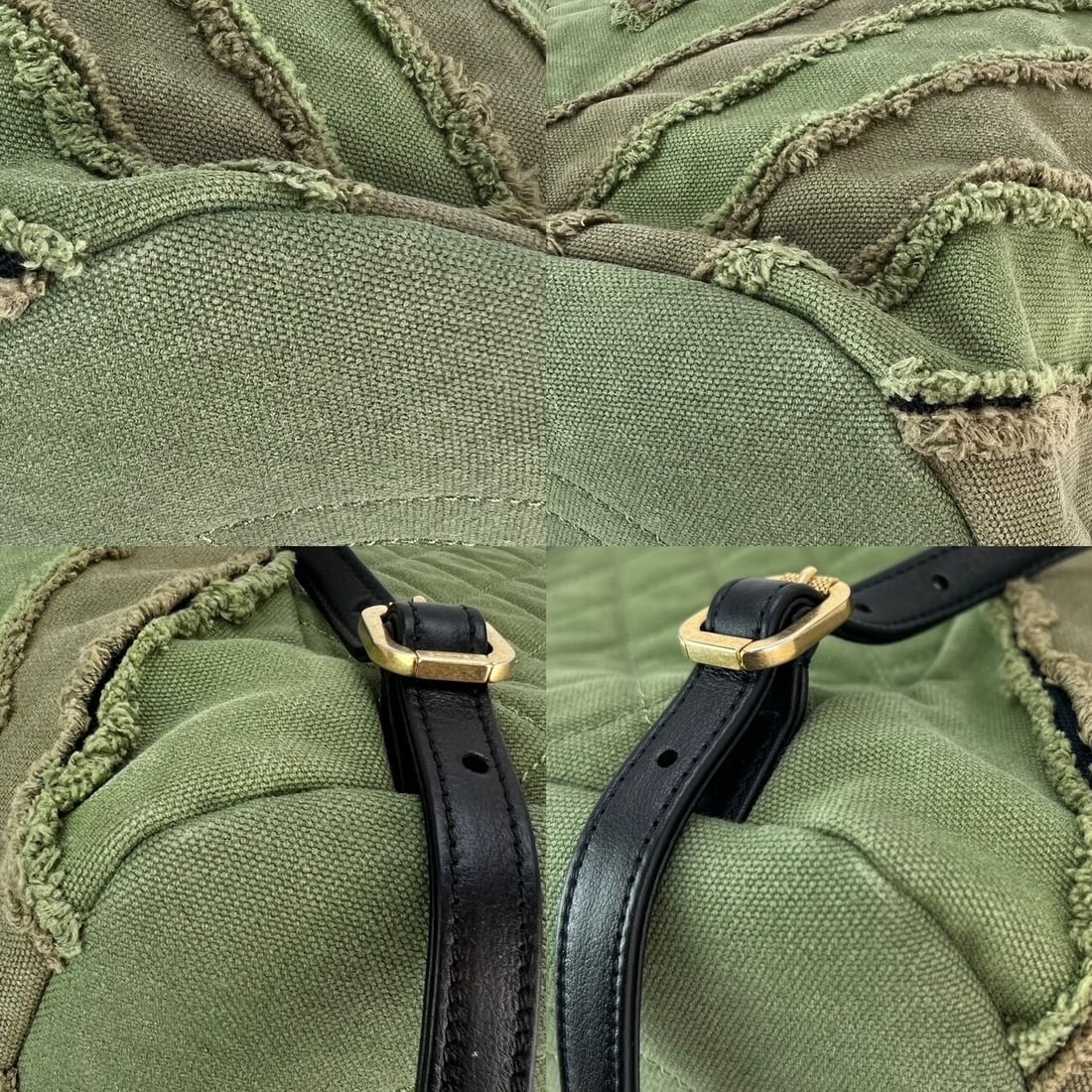 CHANEL Cuba Canvas Backpack Khaki Chevron Patchwork Drawstring - 8