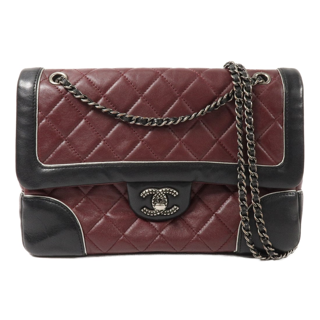 CHANEL CC Red Lambskin Shoulder Bag with Silver Tone Chain (1 of 13)