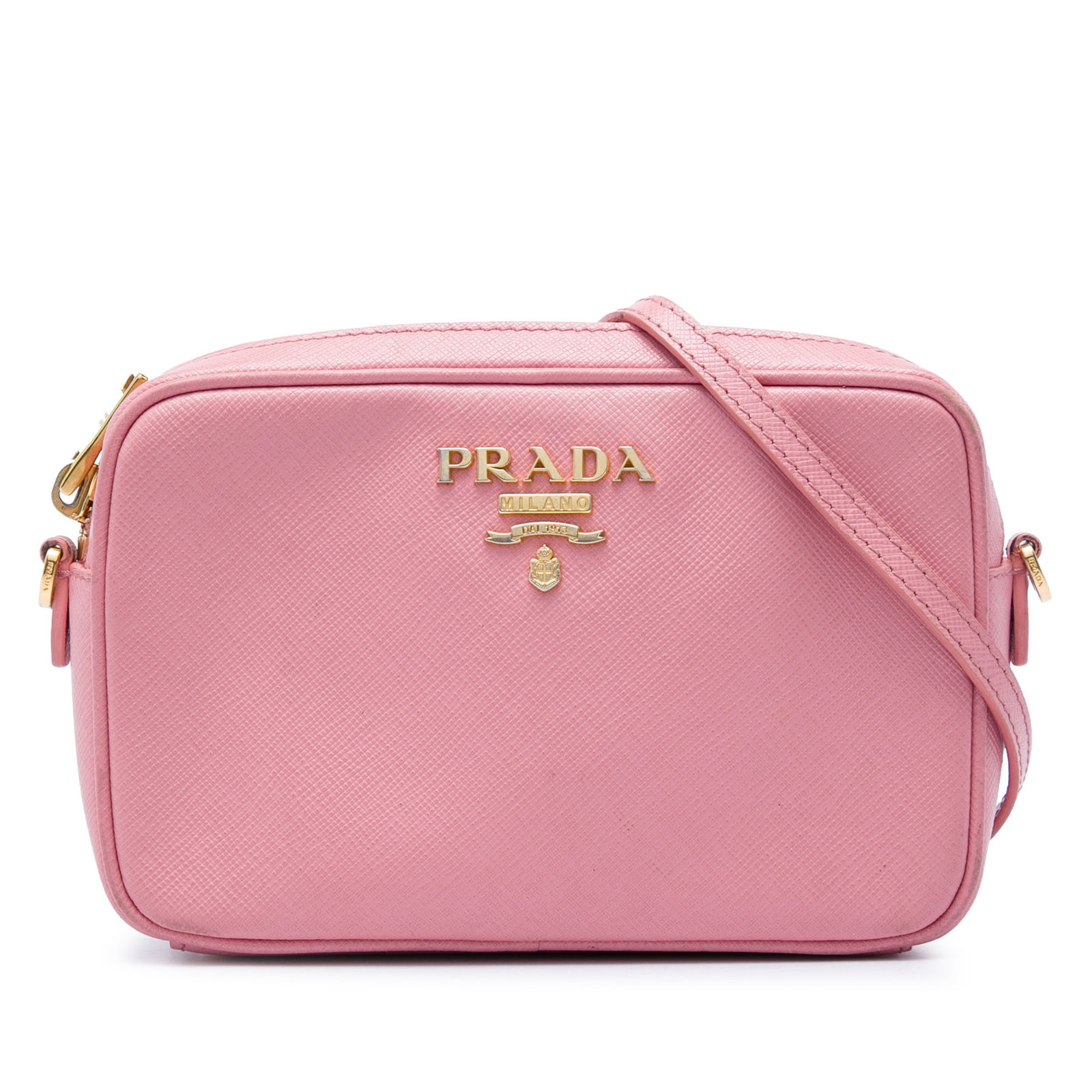 Prada Mini Saffiano Lux Leather Crossbody Camera Bag Pink (1 of 5)