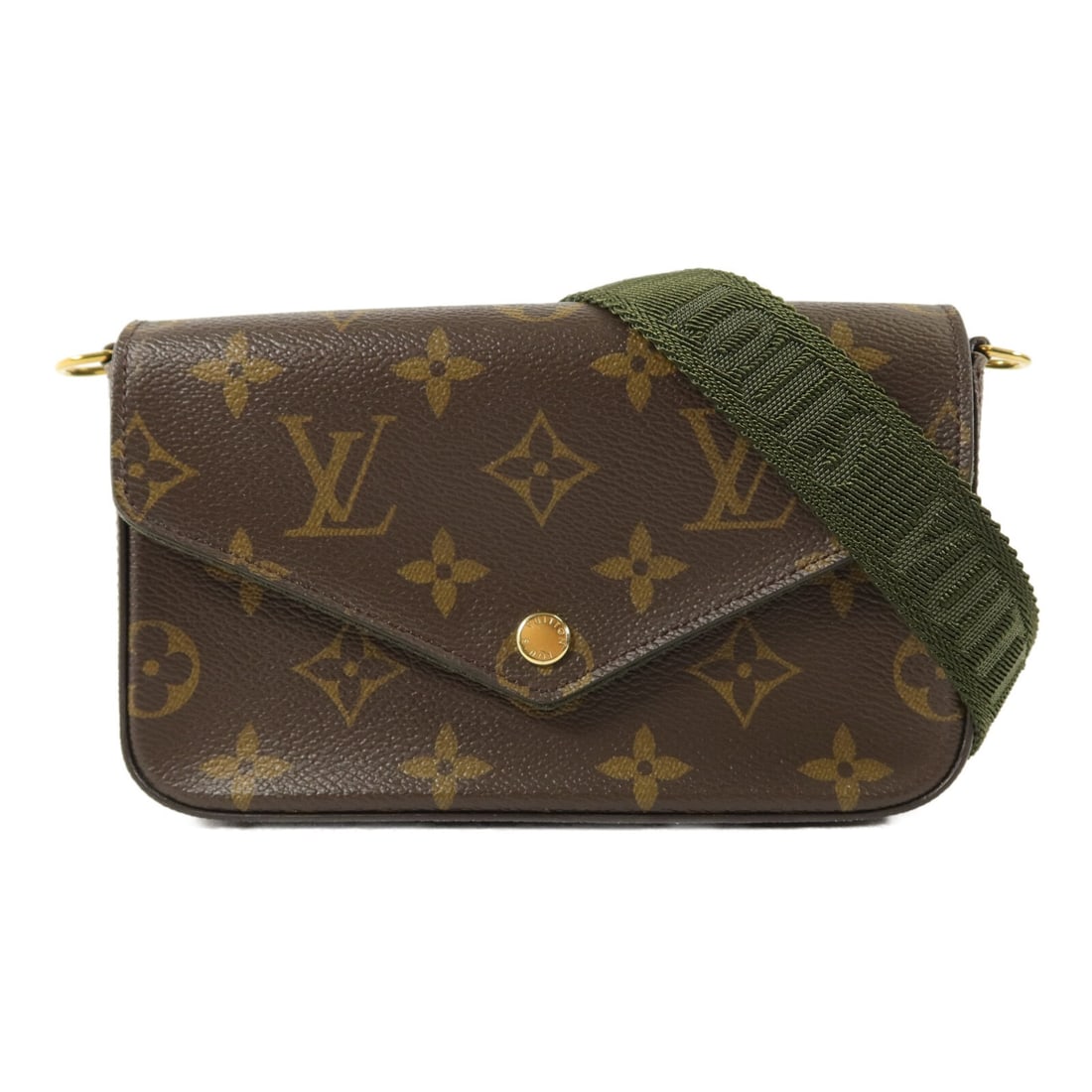 Louis Vuitton Felicie Strap and Go Monogram Shoulder Bag M80091: Louis Vuitton Felicie Strap and Go Monogram Shoulder Bag M80091 Louis Vuitton Felicie Strap & Go shoulder bag in Monogram PVC coated canvas with a brown and green colorway. This women's shoulder bag f