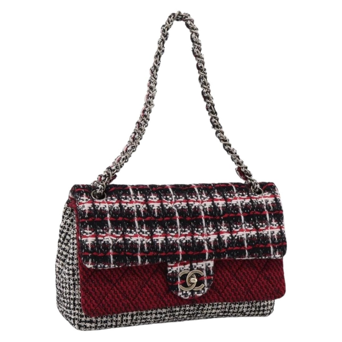 CHANEL Red Canvas Shoulder Bag with CC Chain Strap: CHANEL Red Canvas Shoulder Bag with CC Chain Strap Chanel chain shoulder bag in red canvas with CC detailing. Made in France, this women's shoulder bag includes the bag only; item box and dust bag are