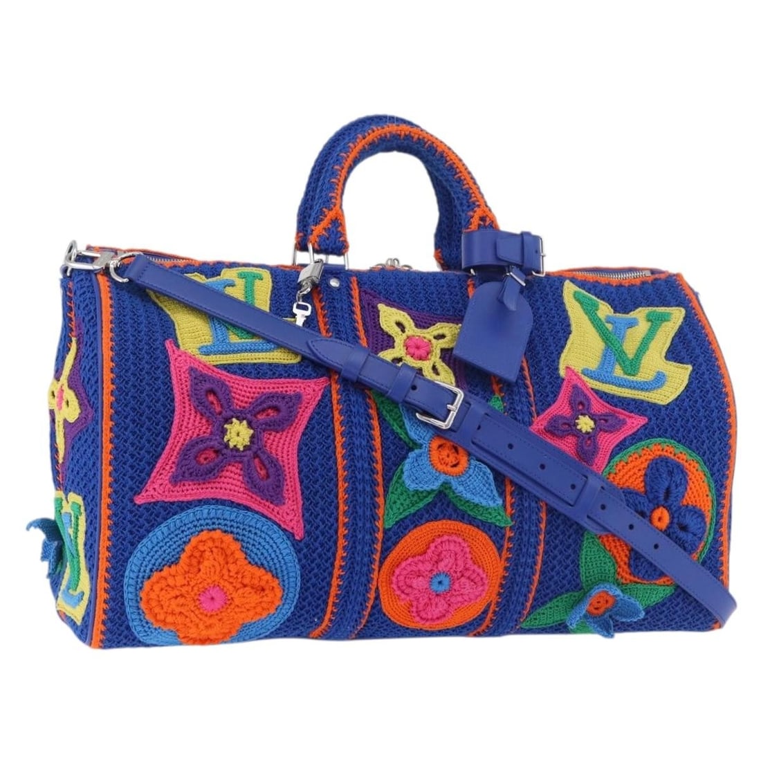 Louis Vuitton M21895 Keepall Bandouliere 50 Monogram Blue Boston Bag: Louis Vuitton M21895 Keepall Bandouliere 50 Monogram Blue Boston Bag Louis Vuitton Monogram Flower Keepall Bandouliere 50 is a Boston bag in Monogram Canvas with a Monogram/Blue exterior. It comes wit