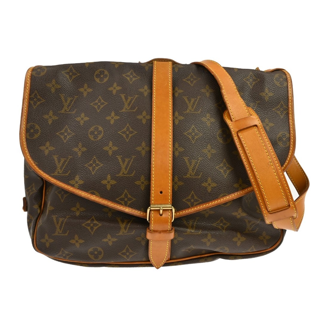 Louis Vuitton Saumur Monogram Canvas Shoulder Bag Brown: Louis Vuitton Saumur Monogram Canvas Shoulder Bag Brown Louis Vuitton Saumur monogram shoulder bag in brown canvas, designed for unisex wear. Made in France, this piece is in good condition with visib