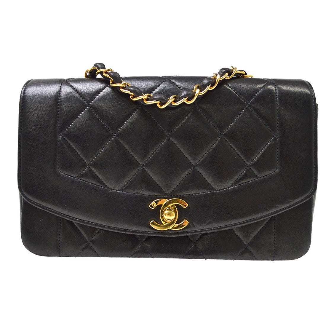 CHANEL Diana Small Shoulder Bag Black Lambskin: CHANEL Diana Small Shoulder Bag Black Lambskin Chanel Small Diana shoulder bag in black lambskin with a shoulder strap and canvas lining. This women's bag features interior storage with one zipper poc