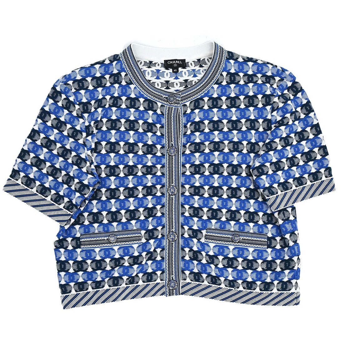 CHANEL P60693K46443 Blue Knit Short Sleeve Cardigan IT 40 (1 of 15)
