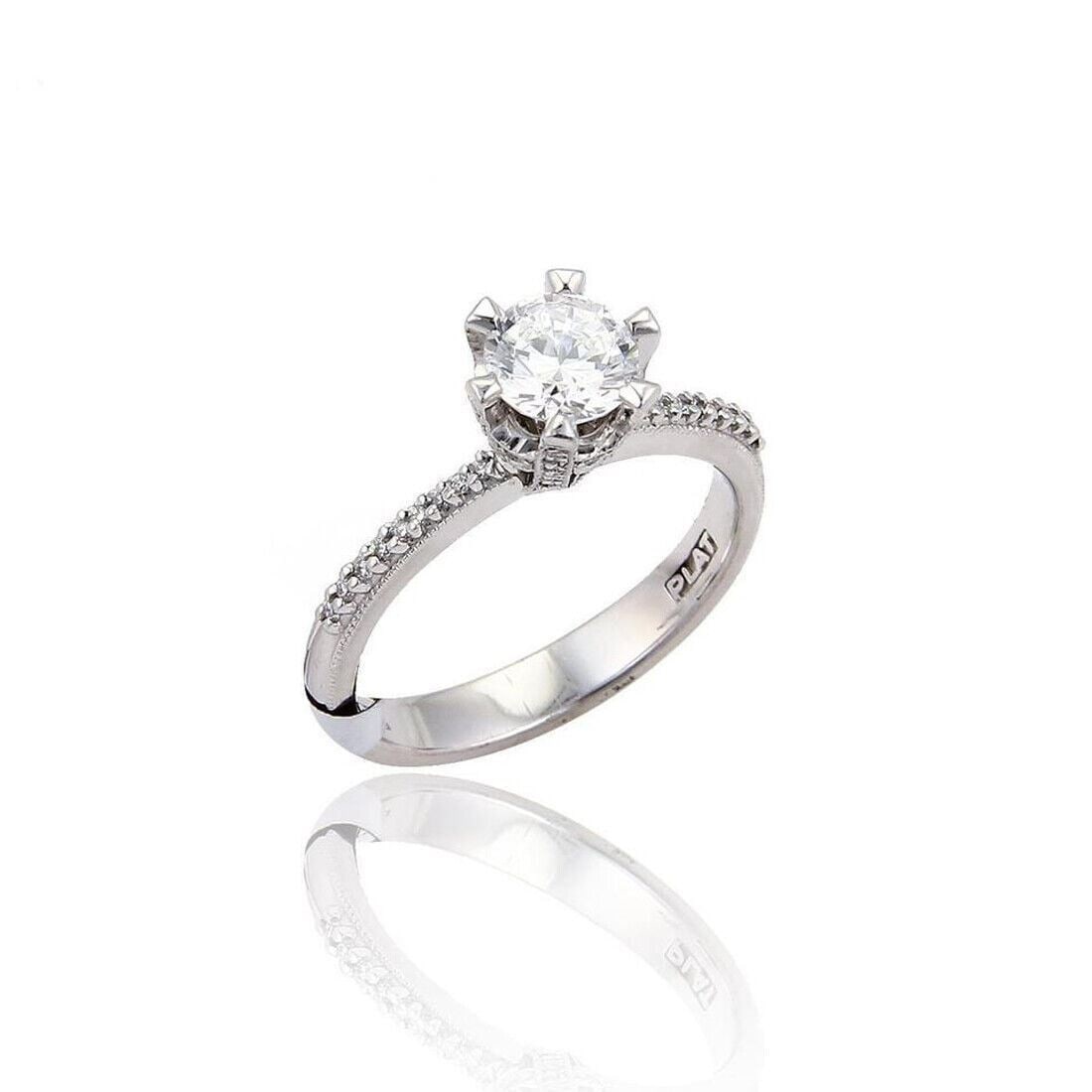 Tacori platinum semi mount ring with diamond accents size 6.5: Tacori platinum semi mount ring with diamond accents size 6.5 Pre-owned Tacori semi-mount ring crafted in platinum with diamond accents and signature milgrain detailing. This mounting-only design is s