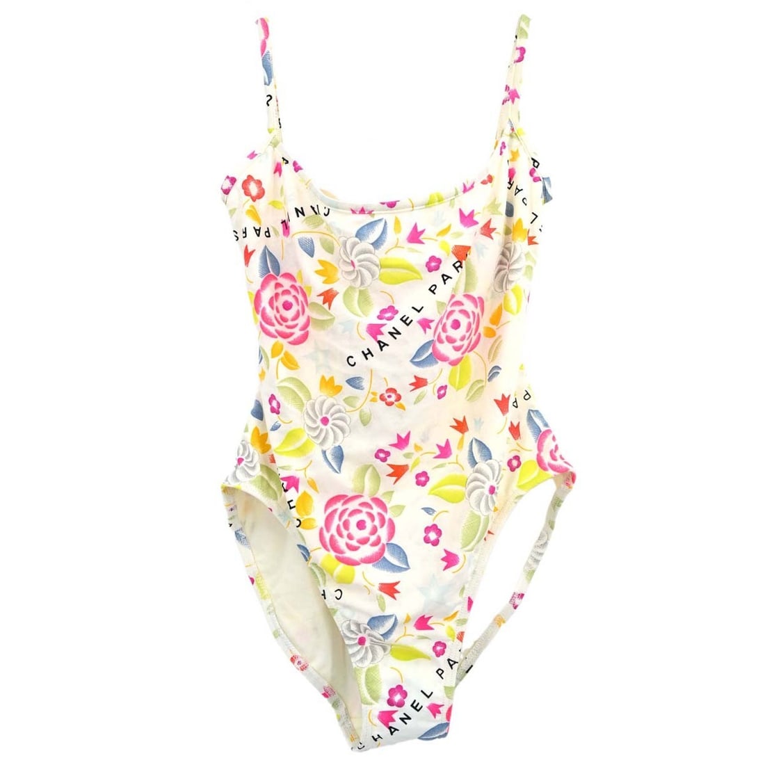CHANEL White One Piece Swimsuit FR 40 Nylon Spandex: CHANEL White One Piece Swimsuit FR 40 Nylon Spandex Chanel white swimwear swimsuit for women with logo accents. Made in France, this piece is presented in excellent condition overall, with no particul