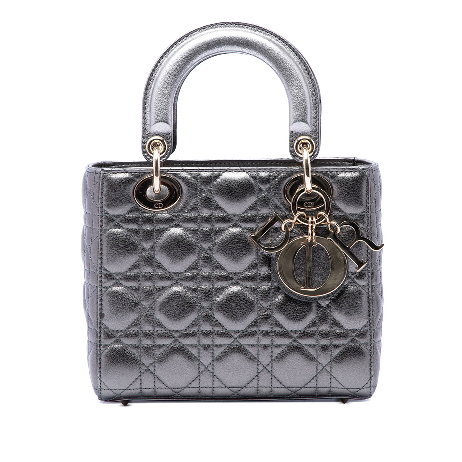 Dior My ABCDior Lady Dior Small metallic lambskin bag: Dior My ABCDior Lady Dior Small metallic lambskin bag Small Lady Dior handbag in metallic lambskin leather with Cannage quilting and My ABCDior styling. It features flat leather top handles, a top fol