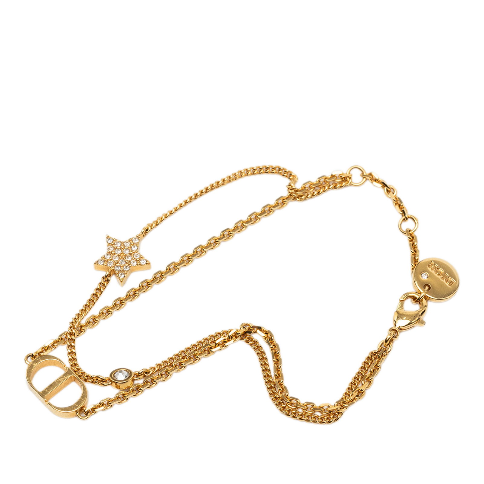Dior Petit CD Double Chain Bracelet Gold Plated Strass Heart Charm (1 of 5)