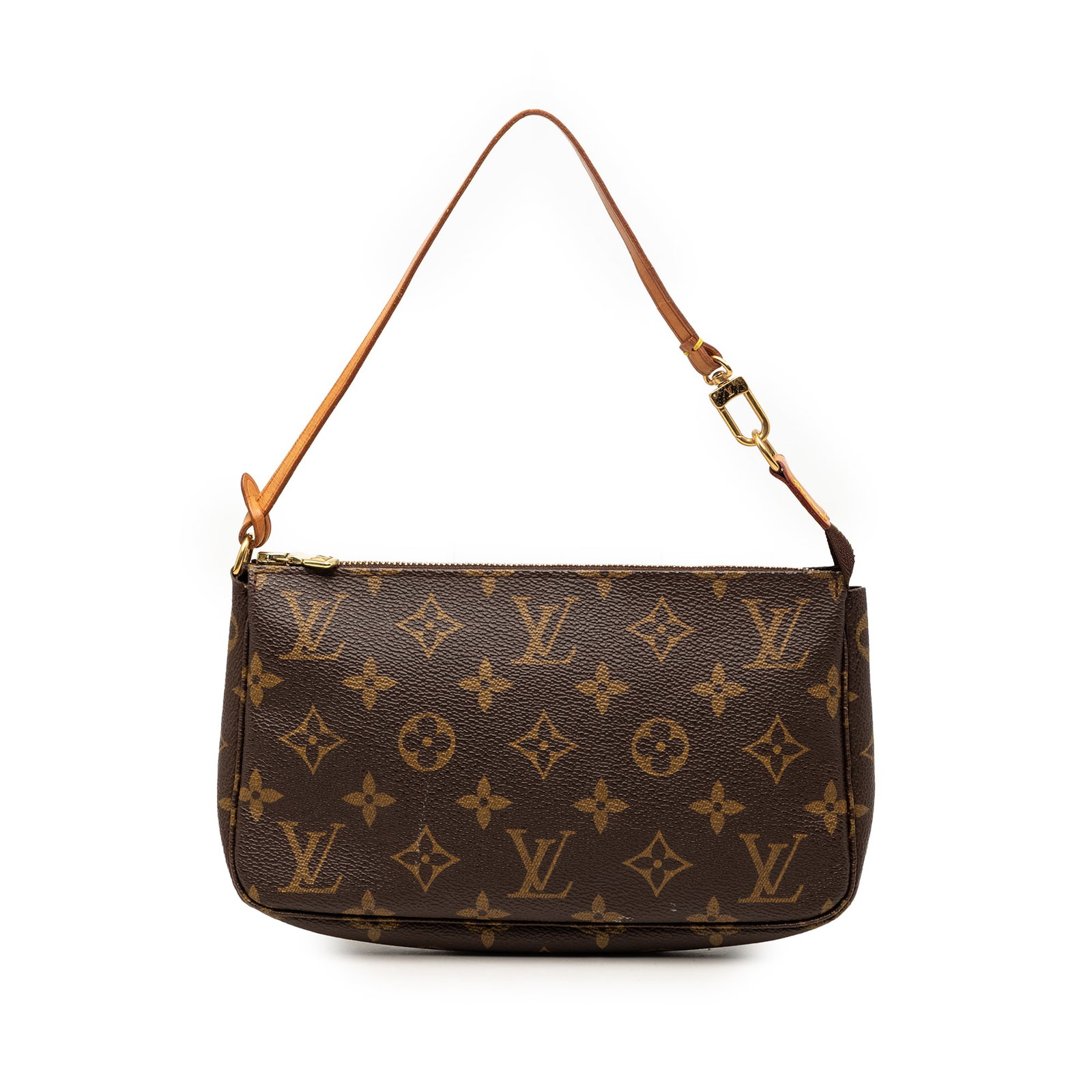 Louis Vuitton Pochette Accessoires Monogram Canvas Shoulder Bag: Louis Vuitton Pochette Accessoires Monogram Canvas Shoulder Bag Louis Vuitton Monogram Pochette Accessoires in brown monogram canvas with a flat vachetta leather strap and top zip closure. Made in
