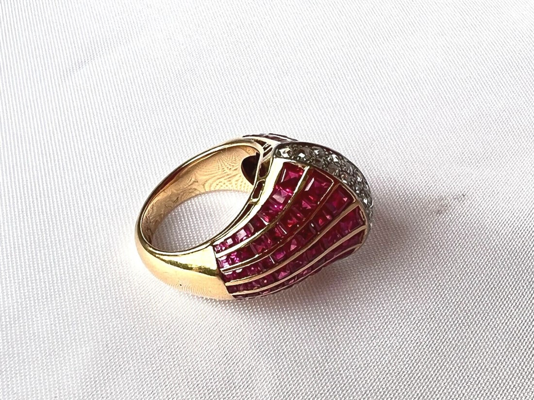 French Ruby Diamond Ring in 18K Gold Size 7 - 3
