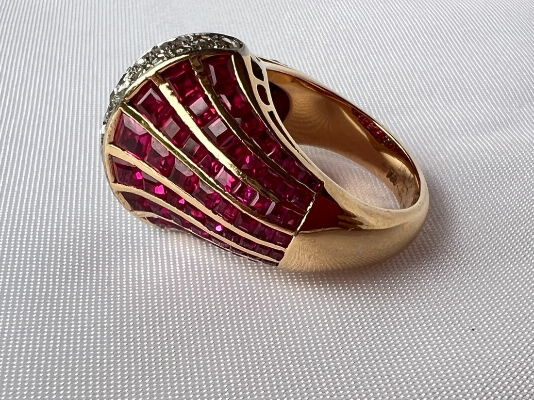 French Ruby Diamond Ring in 18K Gold Size 7 - 5