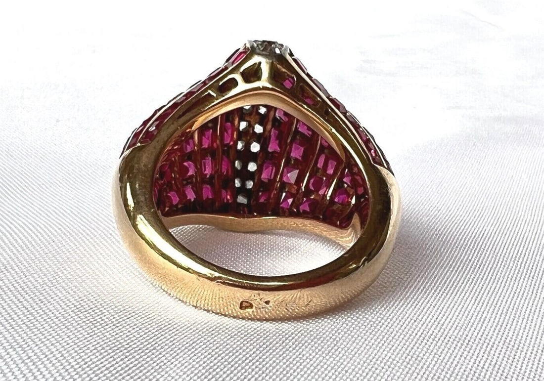 French Ruby Diamond Ring in 18K Gold Size 7 - 6