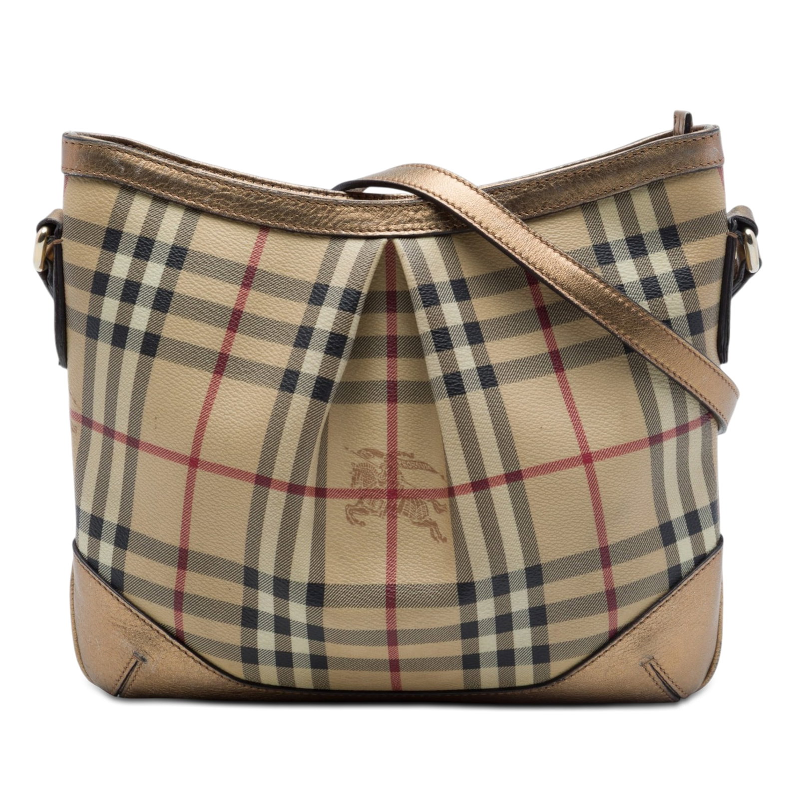 Burberry Hartham Crossbody in Haymarket Check Coated Canvas: Burberry Hartham Crossbody in Haymarket Check Coated Canvas Burberry Hartham crossbody bag in Haymarket check coated canvas with leather trim. It features an adjustable flat leather strap, top zip clo