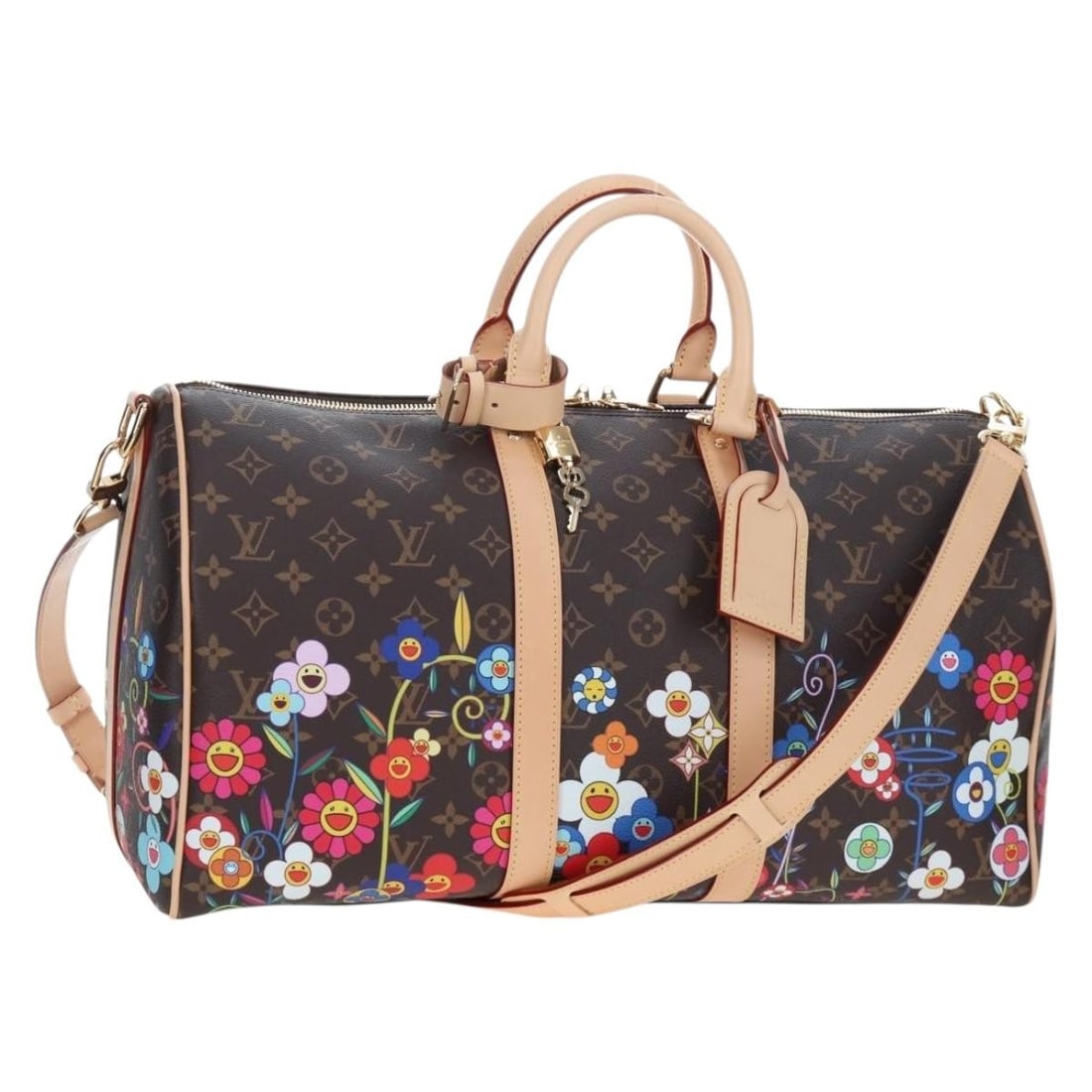 Louis Vuitton M14182 Keepall 45 Bandouliere Monogram Canvas Boston Bag: Louis Vuitton M14182 Keepall 45 Bandouliere Monogram Canvas Boston Bag Louis Vuitton Takashi Murakami Keepall Bandouliere 45 Boston bag in Monogram canvas, made in France. This women's bag includes a 