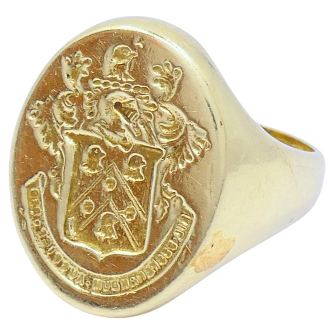 Vintage 14K Gold Heraldic Crest Intaglio Signet Ring Size 8 (1 of 10)