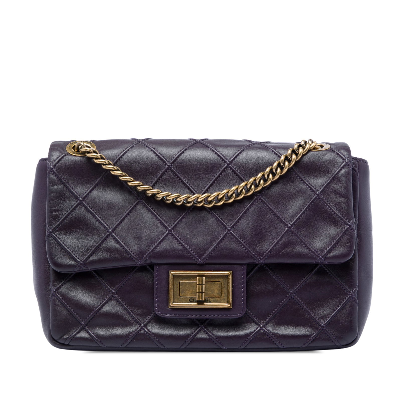 Chanel Reissue 2.55 Cosmos Flap Small Purple Calfskin Shoulder Bag: Chanel Reissue 2.55 Cosmos Flap Small Purple Calfskin Shoulder Bag A Chanel Reissue 2.55 Cosmos Flap shoulder bag crafted in purple debossed calfskin leather. This small bag features a chain link stra