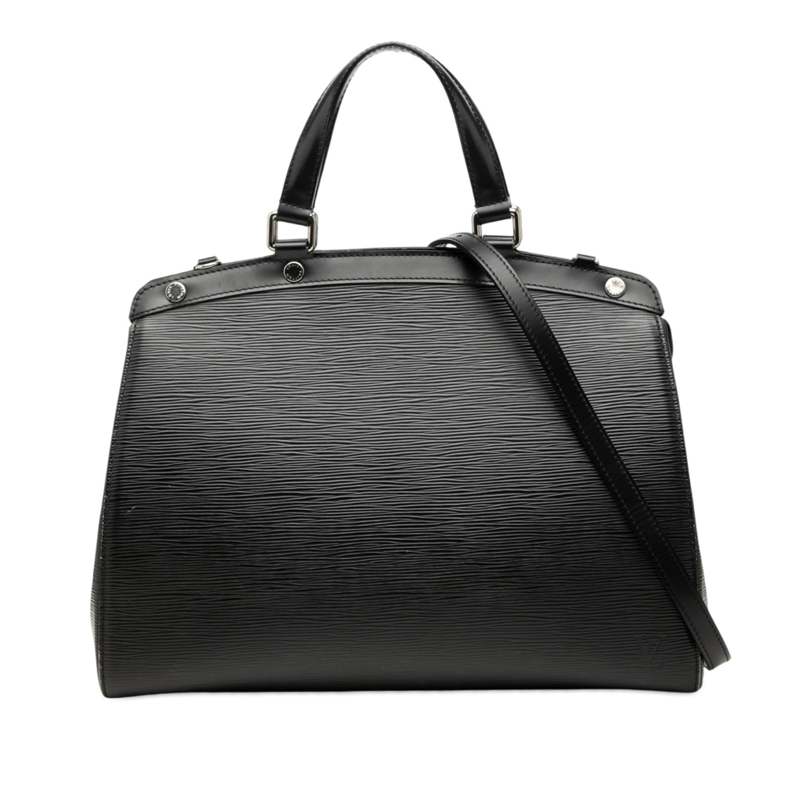 Louis Vuitton Brea MM black Epi leather handbag: Louis Vuitton Brea MM black Epi leather handbag Louis Vuitton Epi Brea MM handbag crafted in black leather with flat handles, a detachable flat leather strap, and a top zip closure. The interior inclu