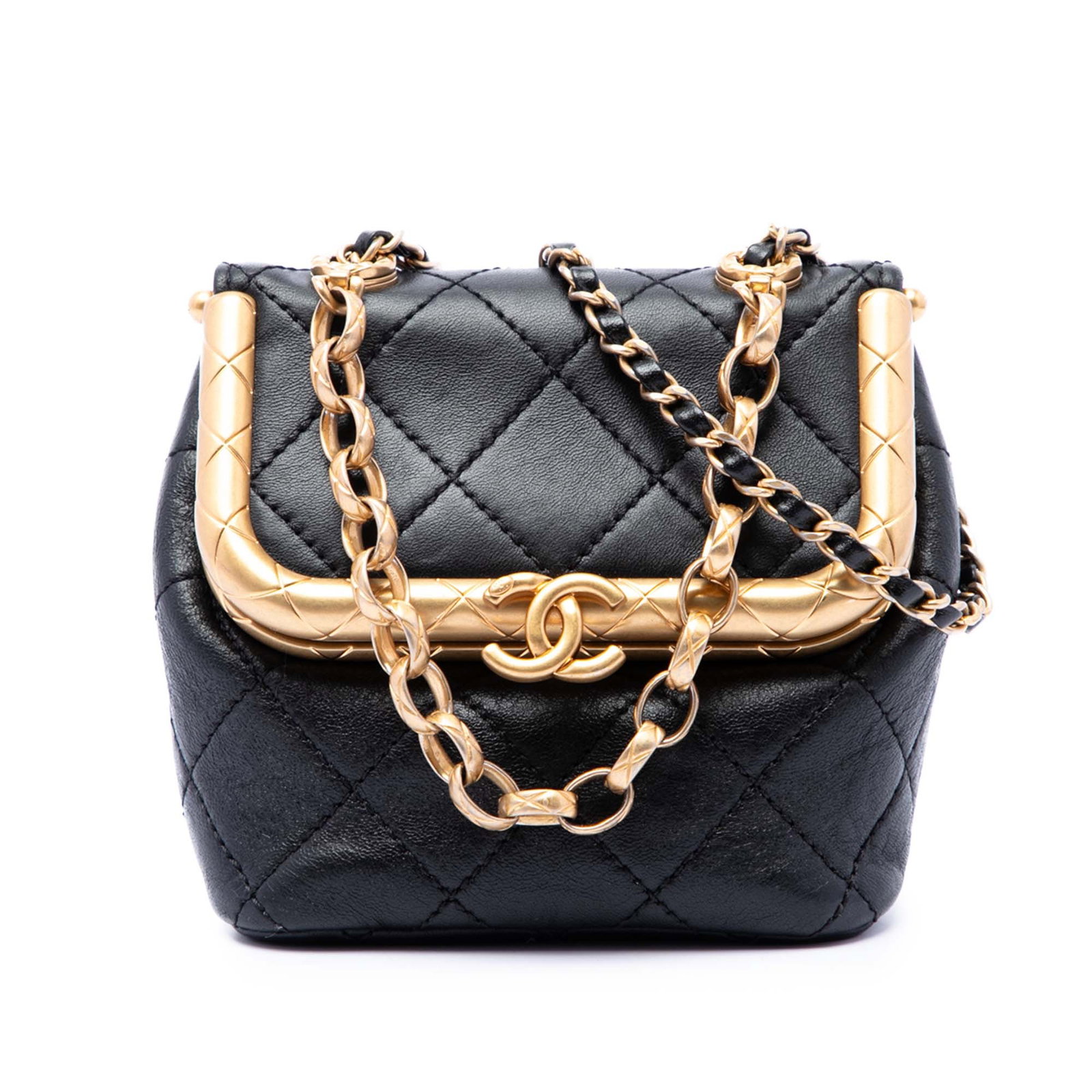 Chanel My Crush Micro Quilted Lambskin Satchel Black: Chanel My Crush Micro Quilted Lambskin Satchel Black A compact Chanel satchel crafted in black micro quilted lambskin leather. It features a chain link handle, a leather-woven chain link strap, a top 