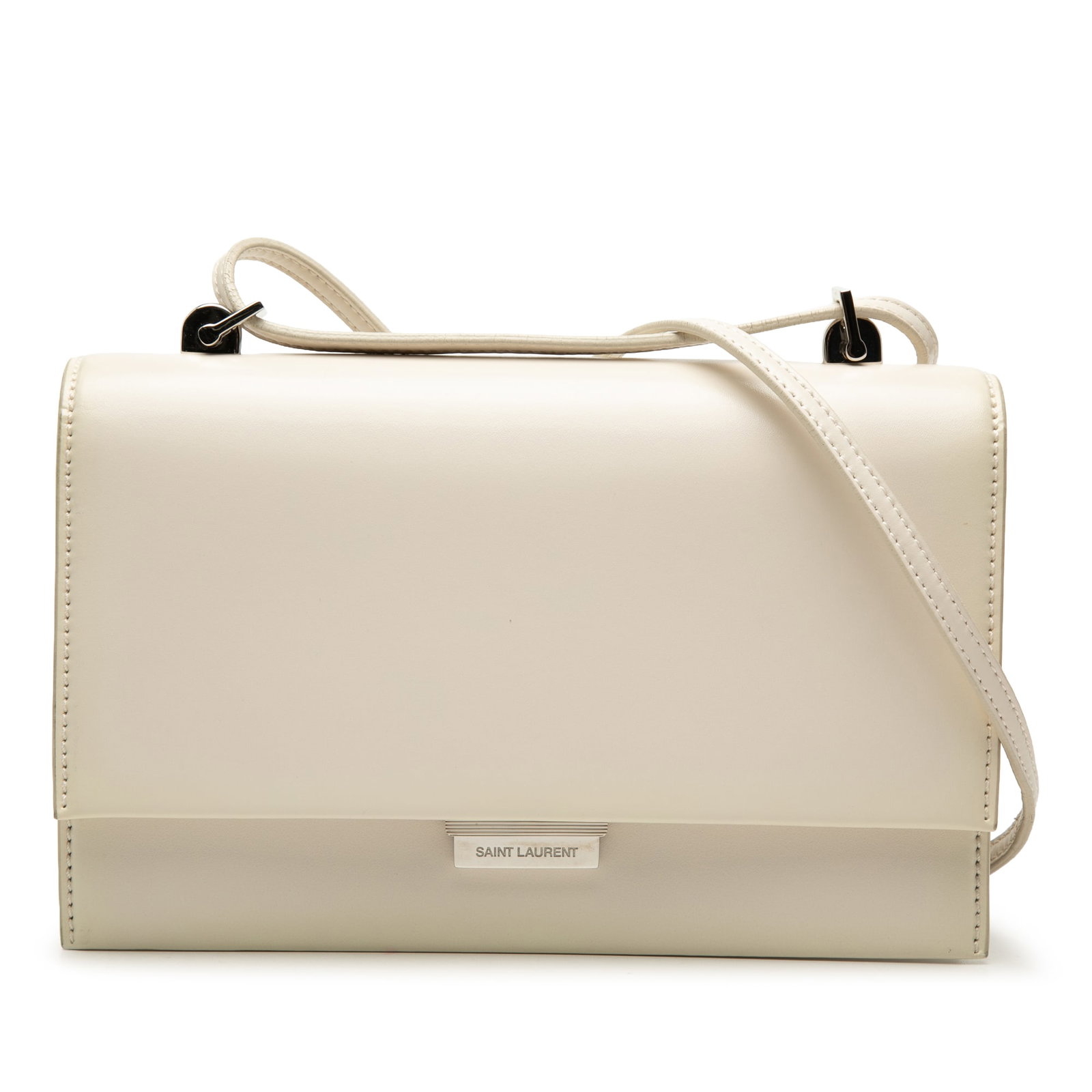 Saint Laurent Babylone Small Leather Crossbody Bag White: Saint Laurent Babylone Small Leather Crossbody Bag White Saint Laurent Small Leather Babylone Crossbody in white leather with an adjustable flat leather strap, front flap, push-lock closure, and inter