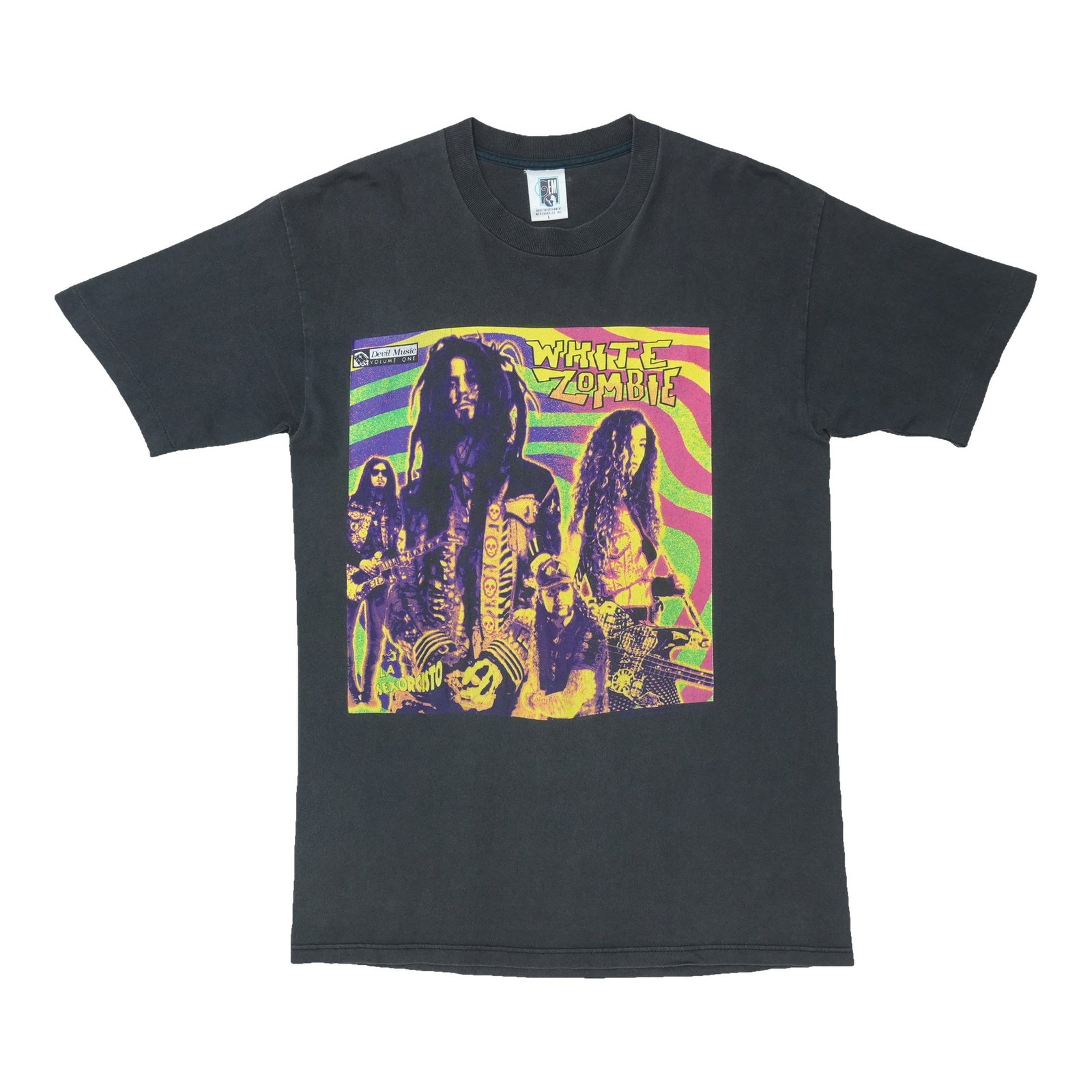 Vintage White Zombie Black Cotton T Shirt Large: Vintage White Zombie Black Cotton T Shirt Large Original vintage 1990s White Zombie shirt in black 100% cotton. This is a true vintage piece, not a modern reproduction. Sizes vary, so measurements are